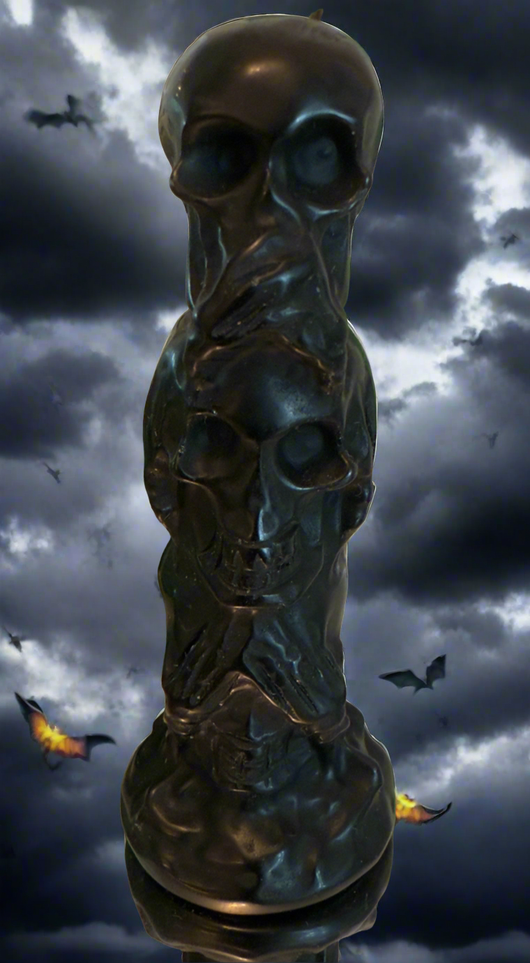 Black Obsidian Skull Totem Carving Speak No Evil, Hear No Evil, See No Evil