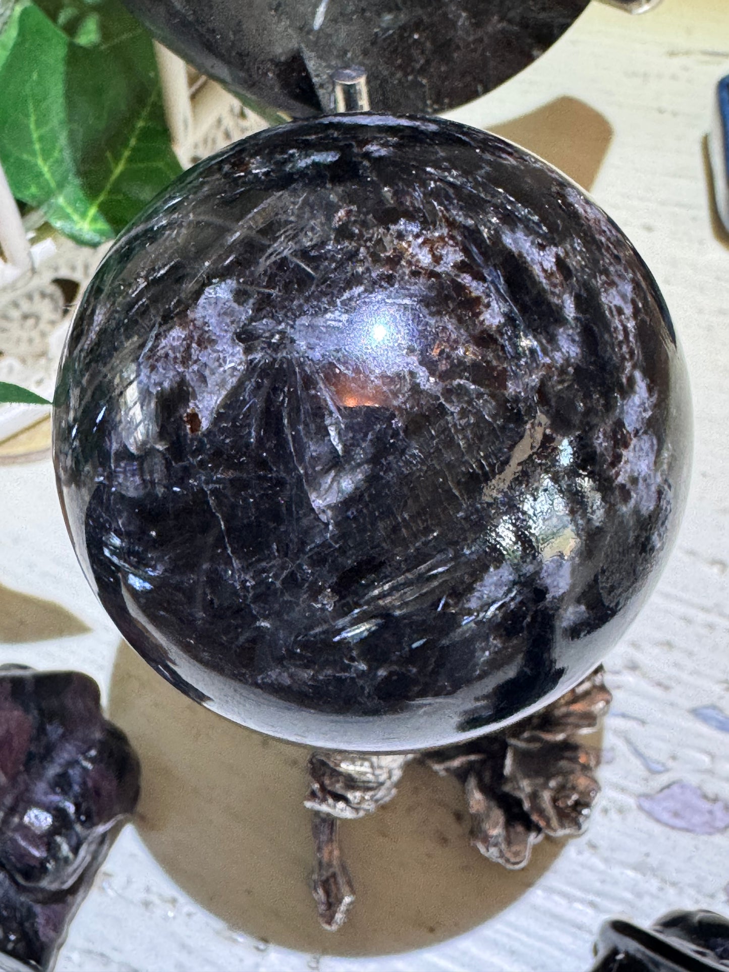 Arfvedsonite Mineral Set with Black Obsidian and Garnet Giraffes