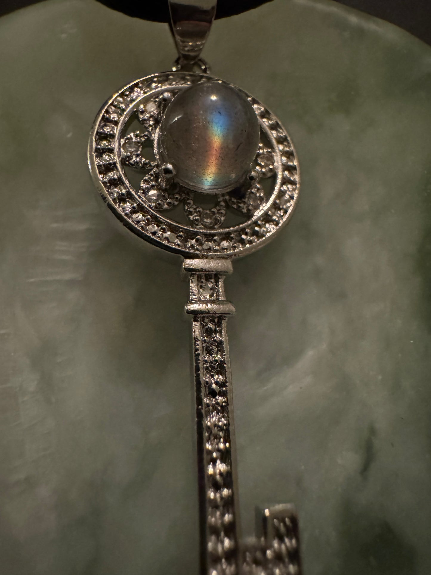 Labradorite Key Pendant w/Rainbow flash