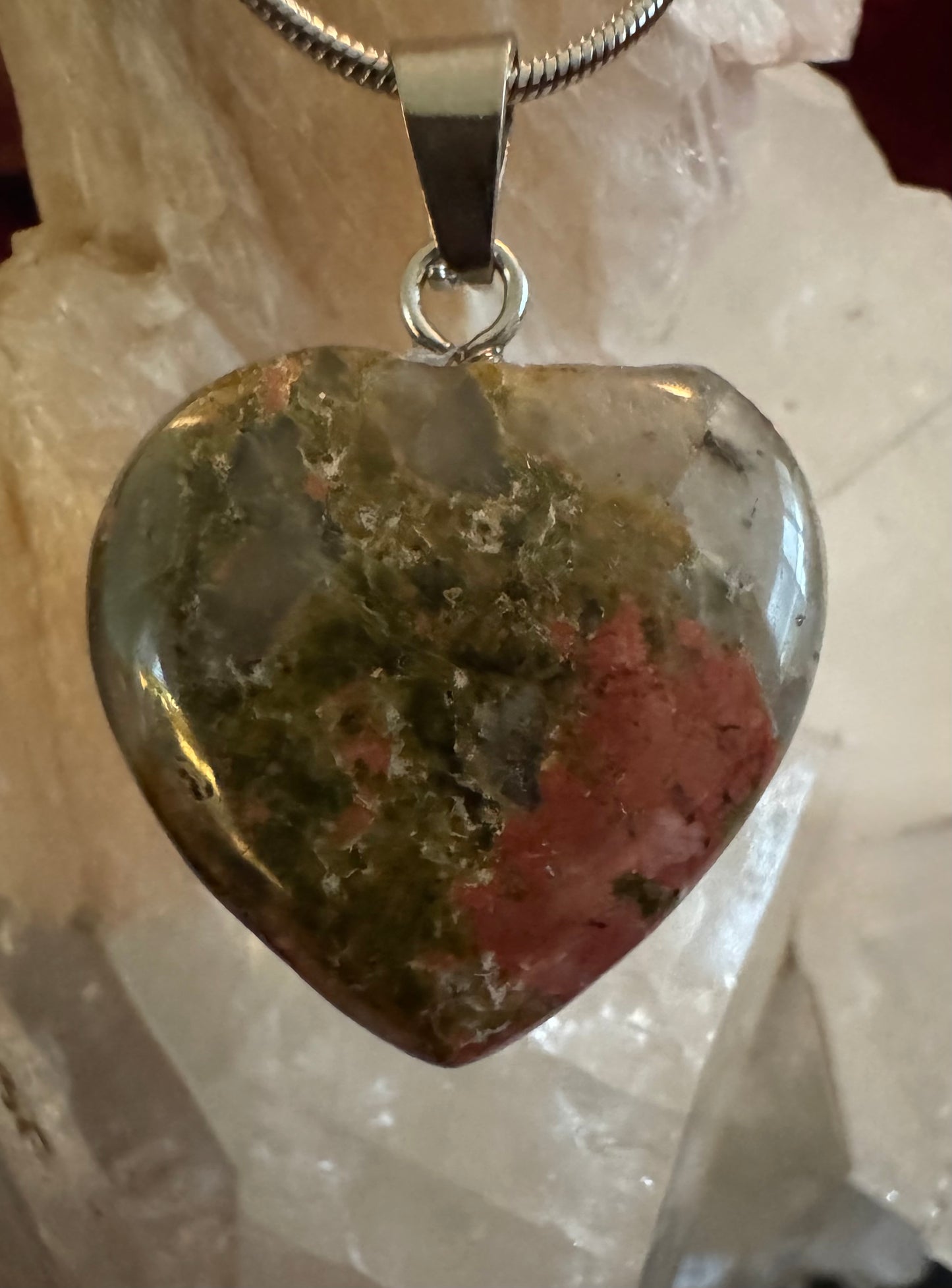 Unakite Heart Pendant w/Sterling Silver Chain