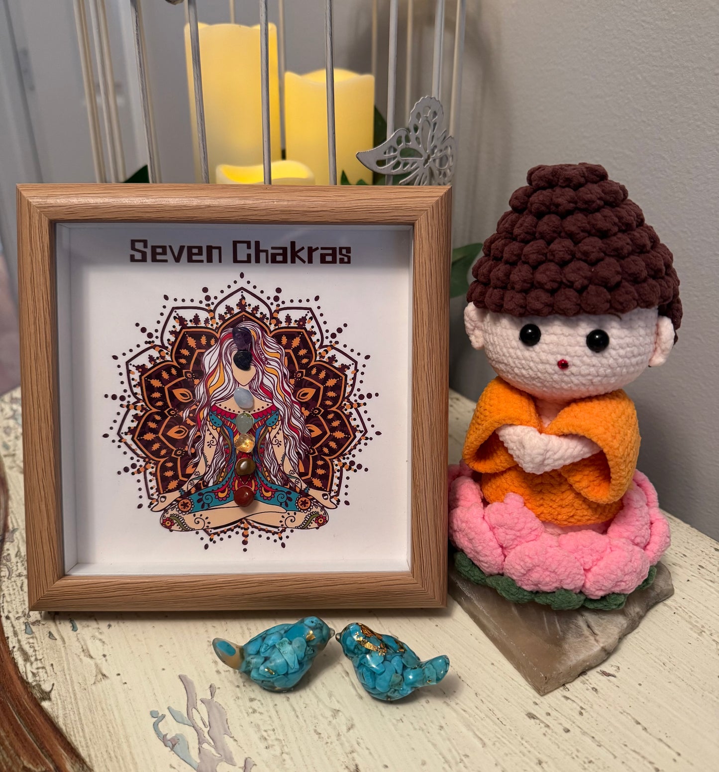 Hand Crafted Buddha and 7 Chakra Framed Art