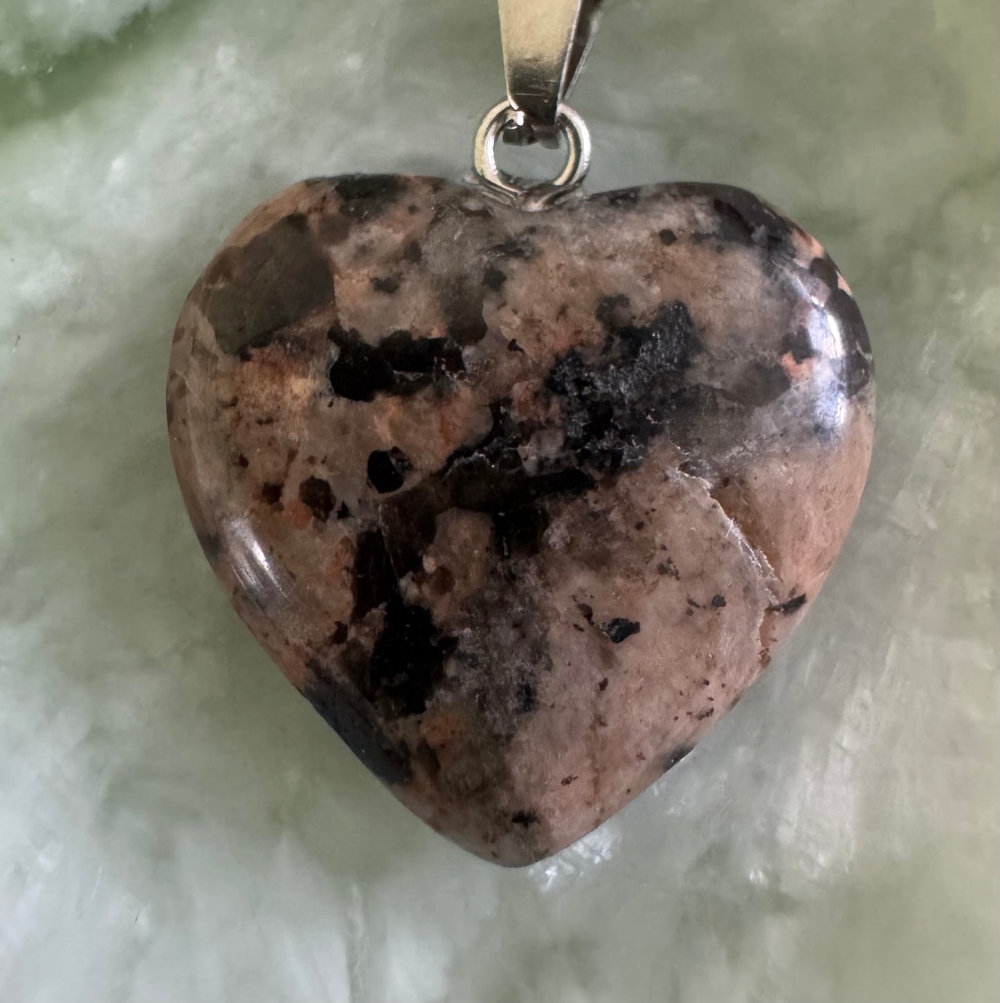 Rhodonite Heart Pendant w/Waxed Leather Cord Necklace