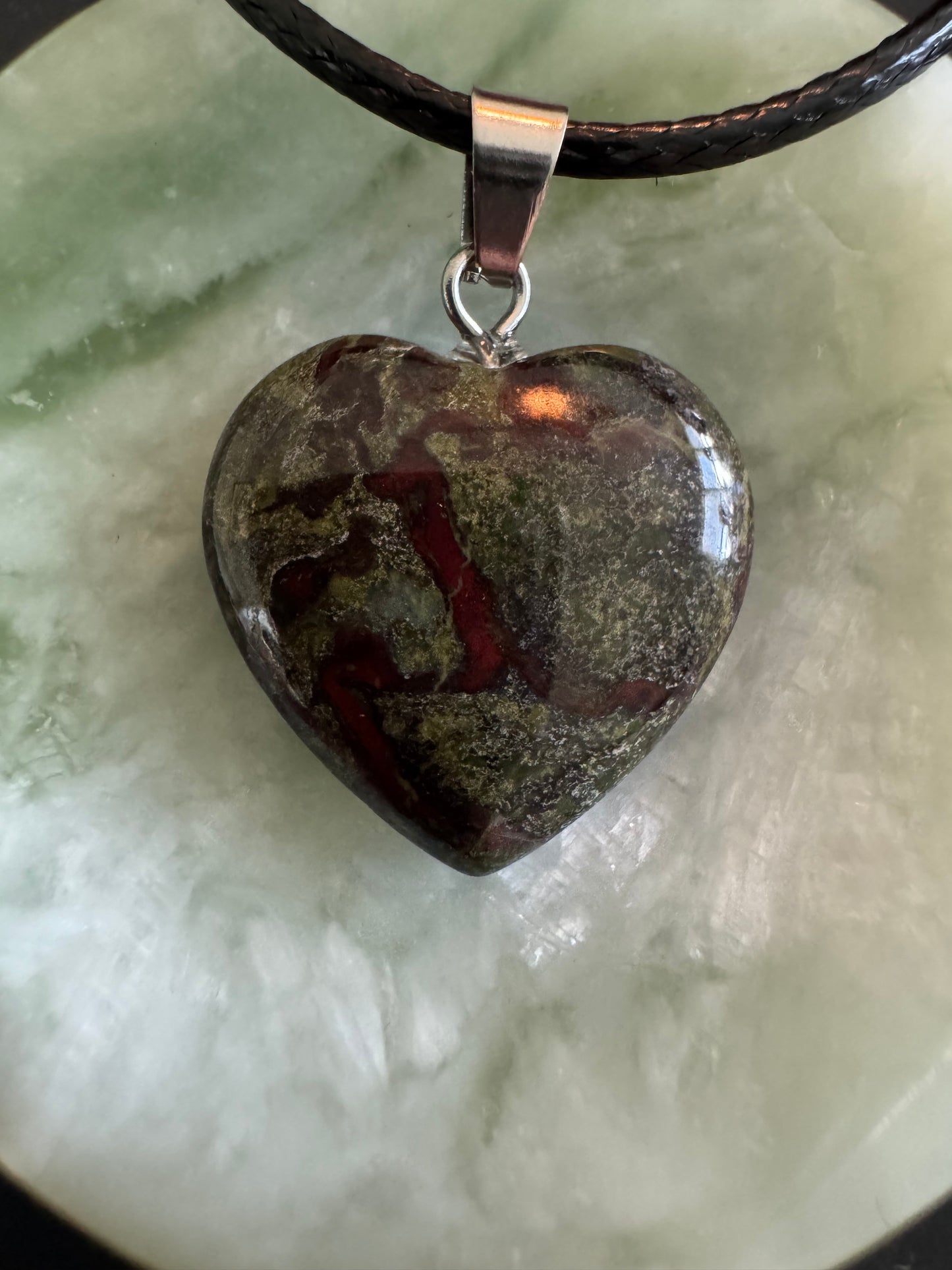 Dragons Blood Jasper Heart Pendant w/waxed leather cord
