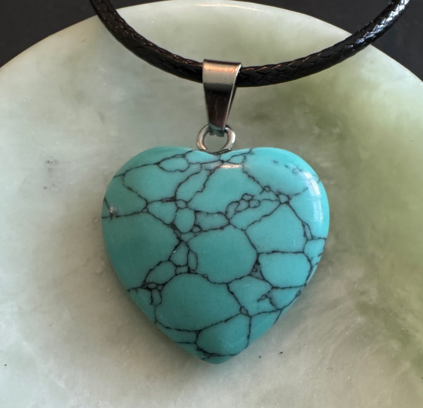 Turquoise Heart Pendant with Leather Cord