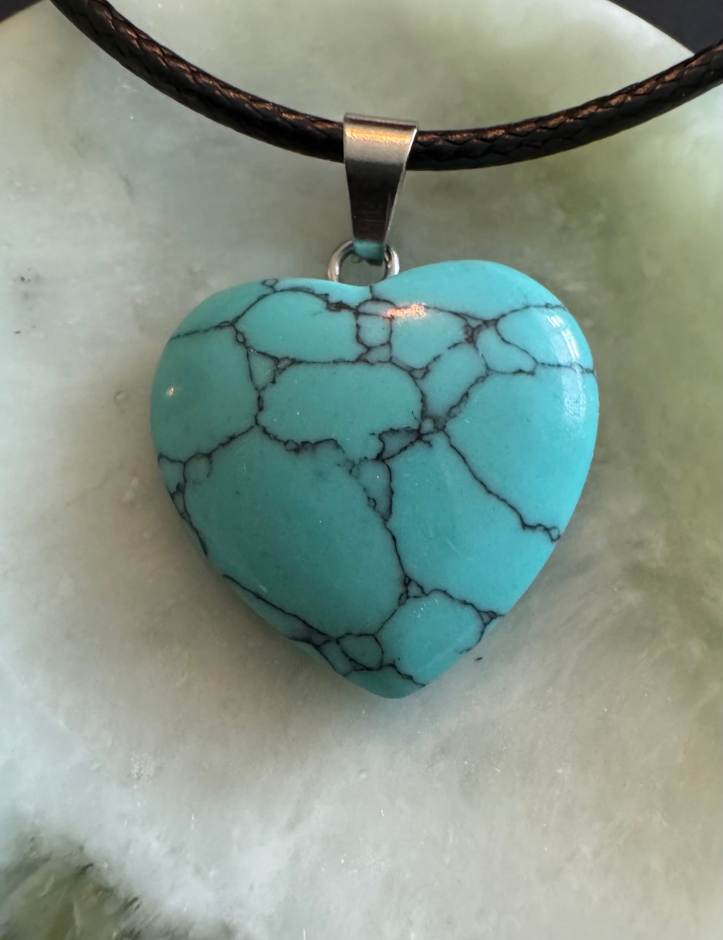 Turquoise Heart Pendant with Leather Cord