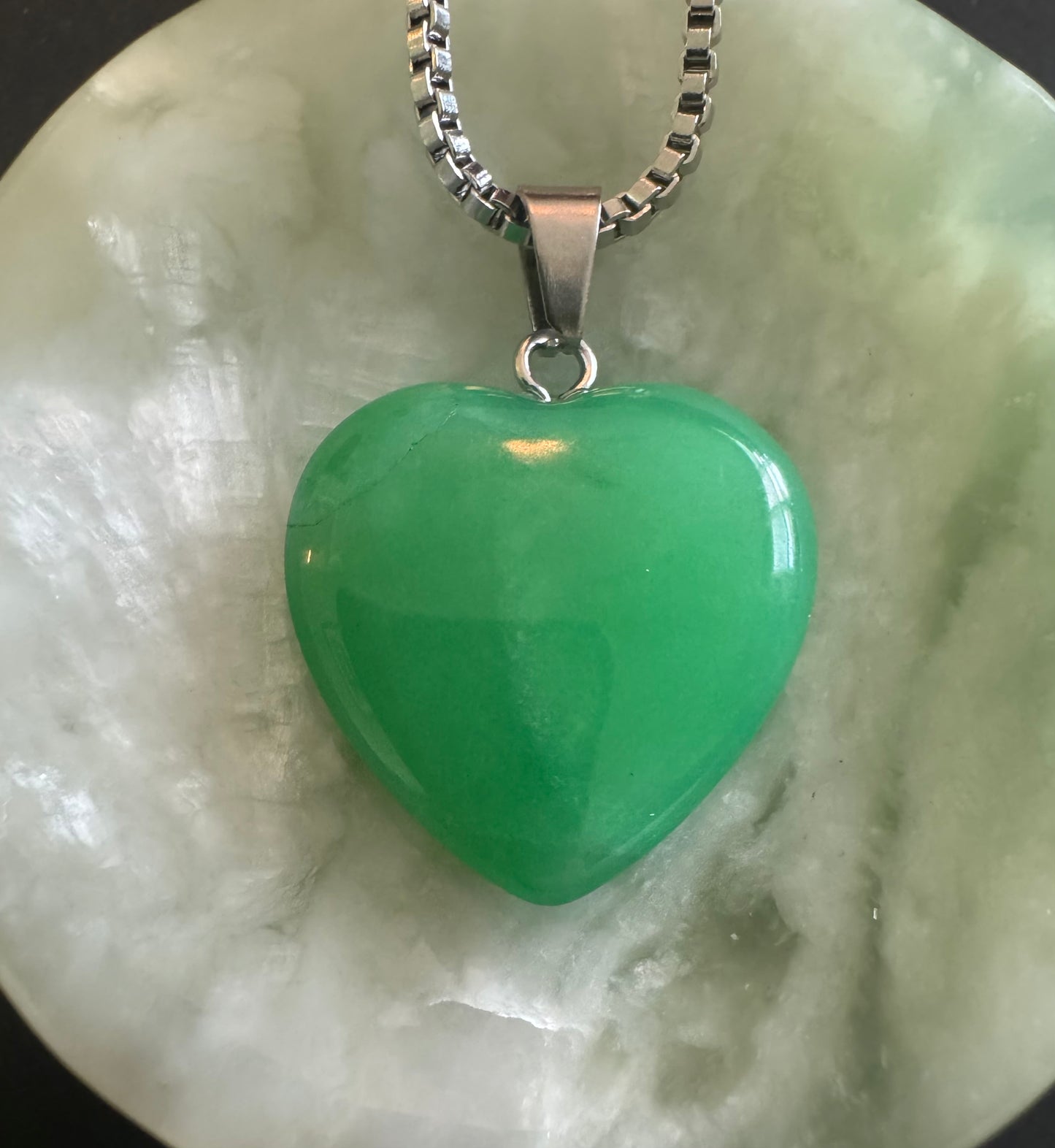 Green Chalcedony Heart Pendant w/Sterling Silver Chain