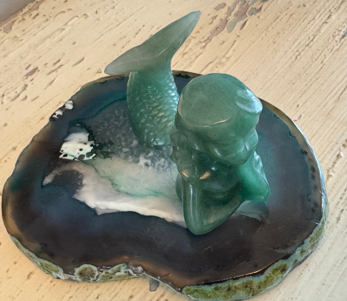 Mermaid Carving w/Agate slab and Light