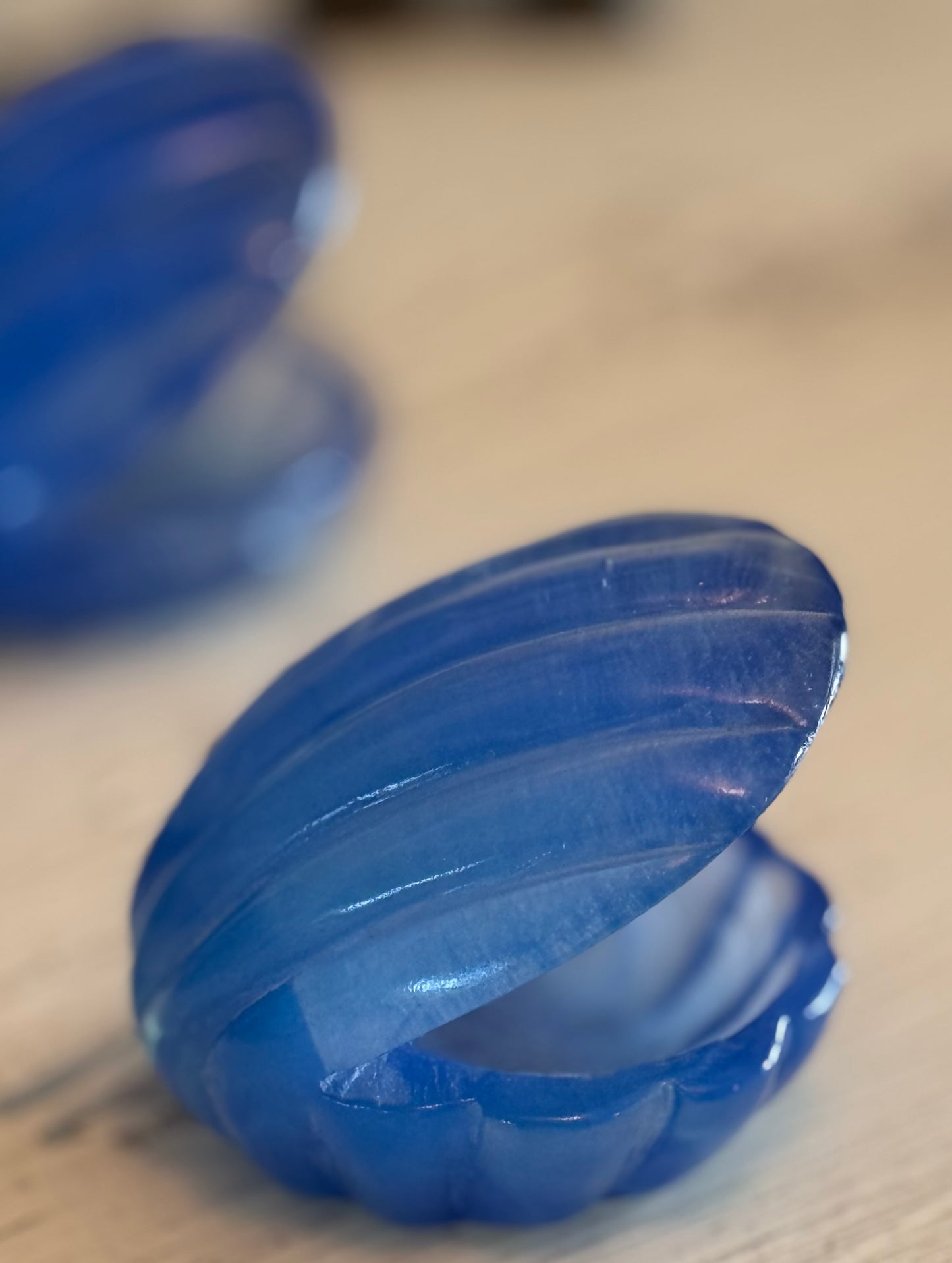 Blue Calcite Carved Clam Shell Bowl