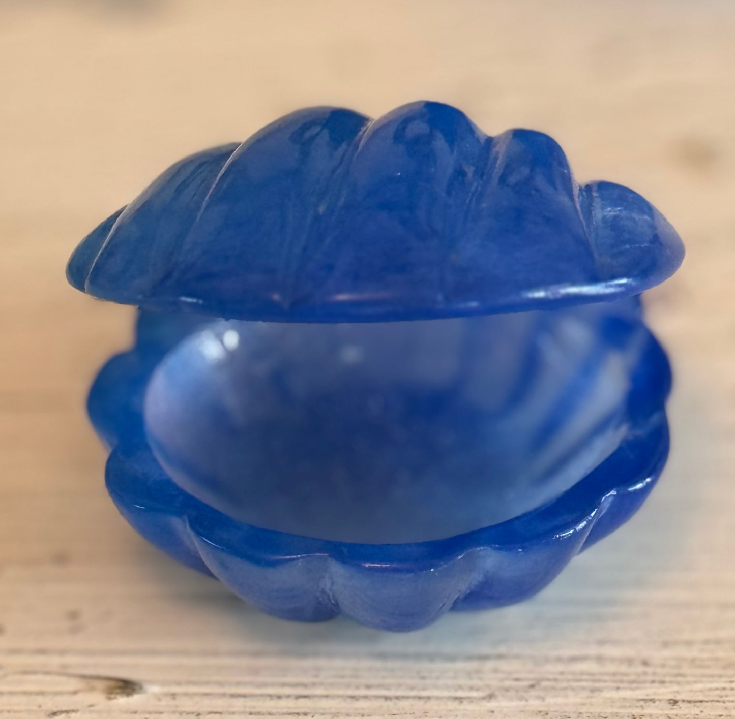 Blue Calcite Carved Clam Shell Bowl