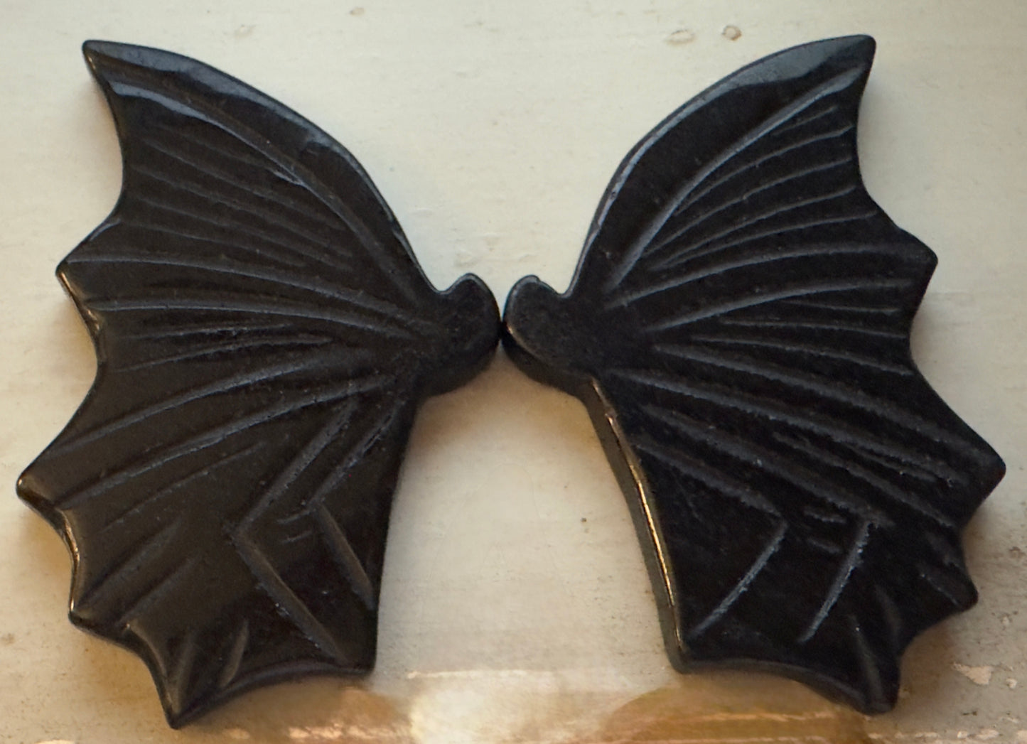 Black Bat Wings - Black Obsidian with Stand