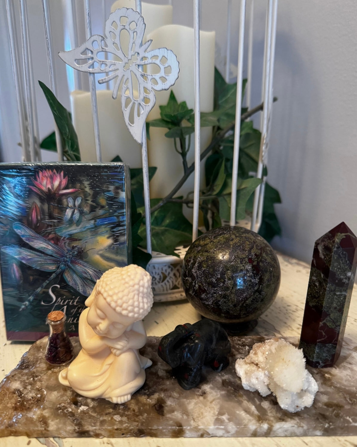 Blood Stone & Spirit of the Animals Oracle w/Quartz Slab Set