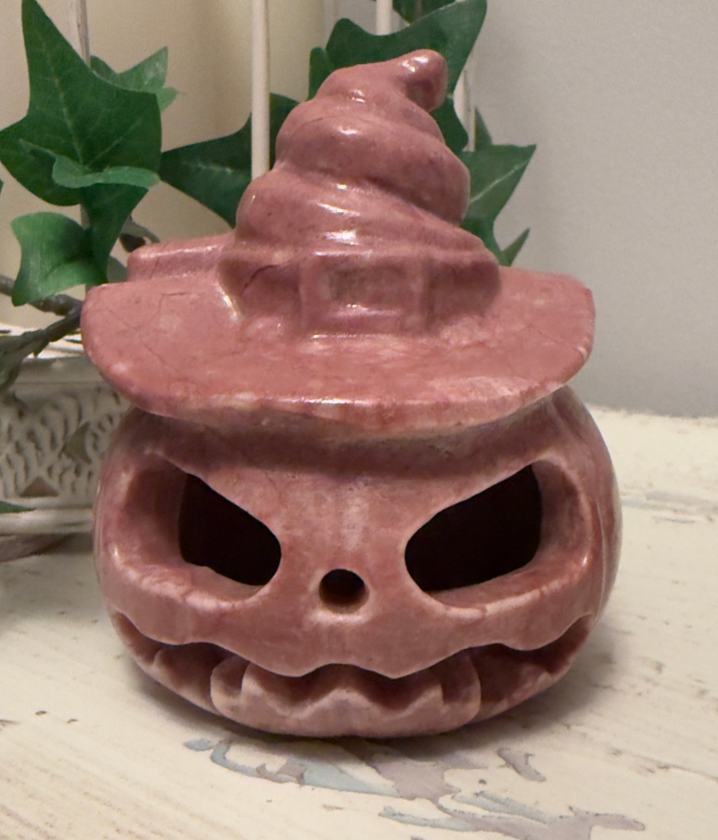 Rhodonite Jack O'Lantern Crystal Carving