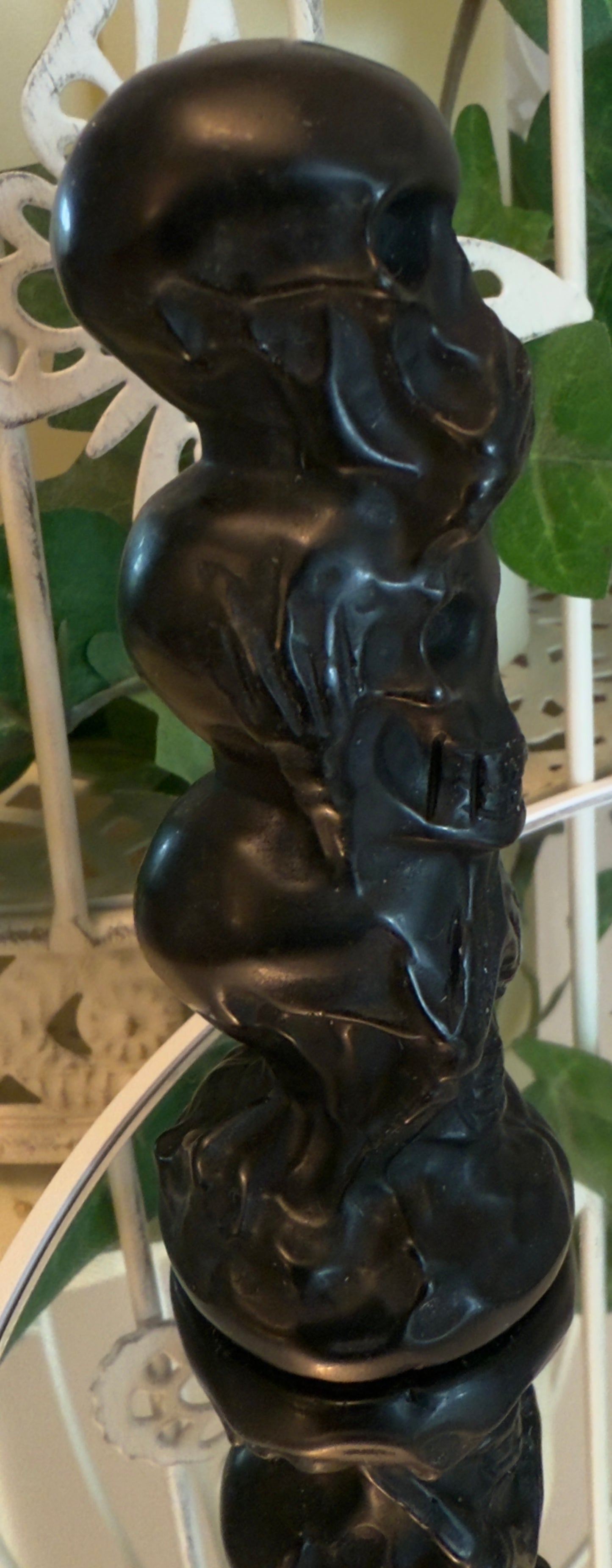Black Obsidian Skull Totem Carving Speak No Evil, Hear No Evil, See No Evil