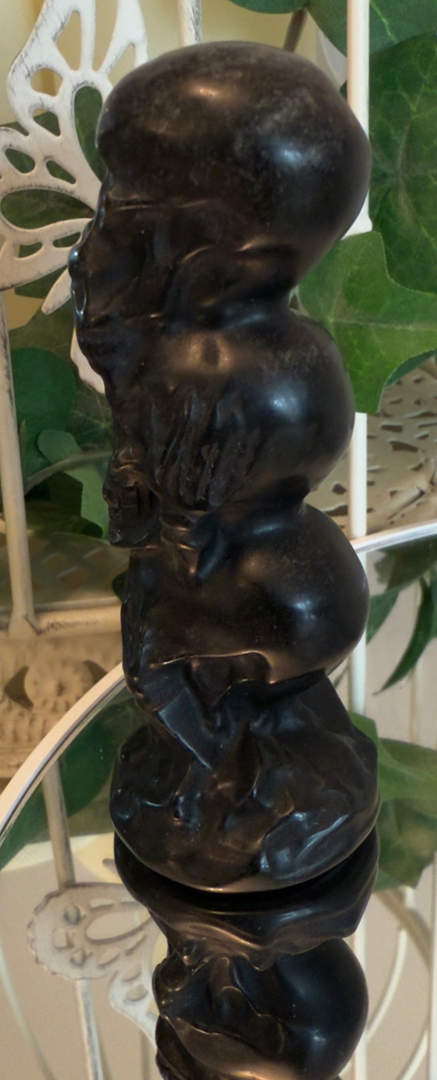 Black Obsidian Skull Totem Carving Speak No Evil, Hear No Evil, See No Evil
