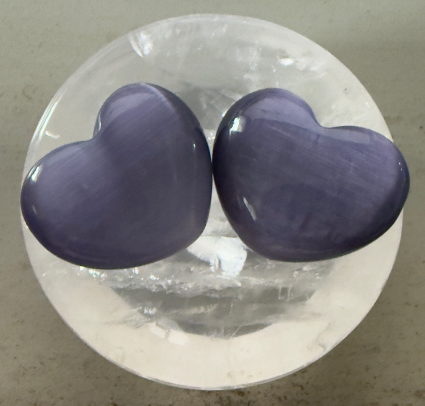 Selenite Mineral with Catseye Heart Carvings