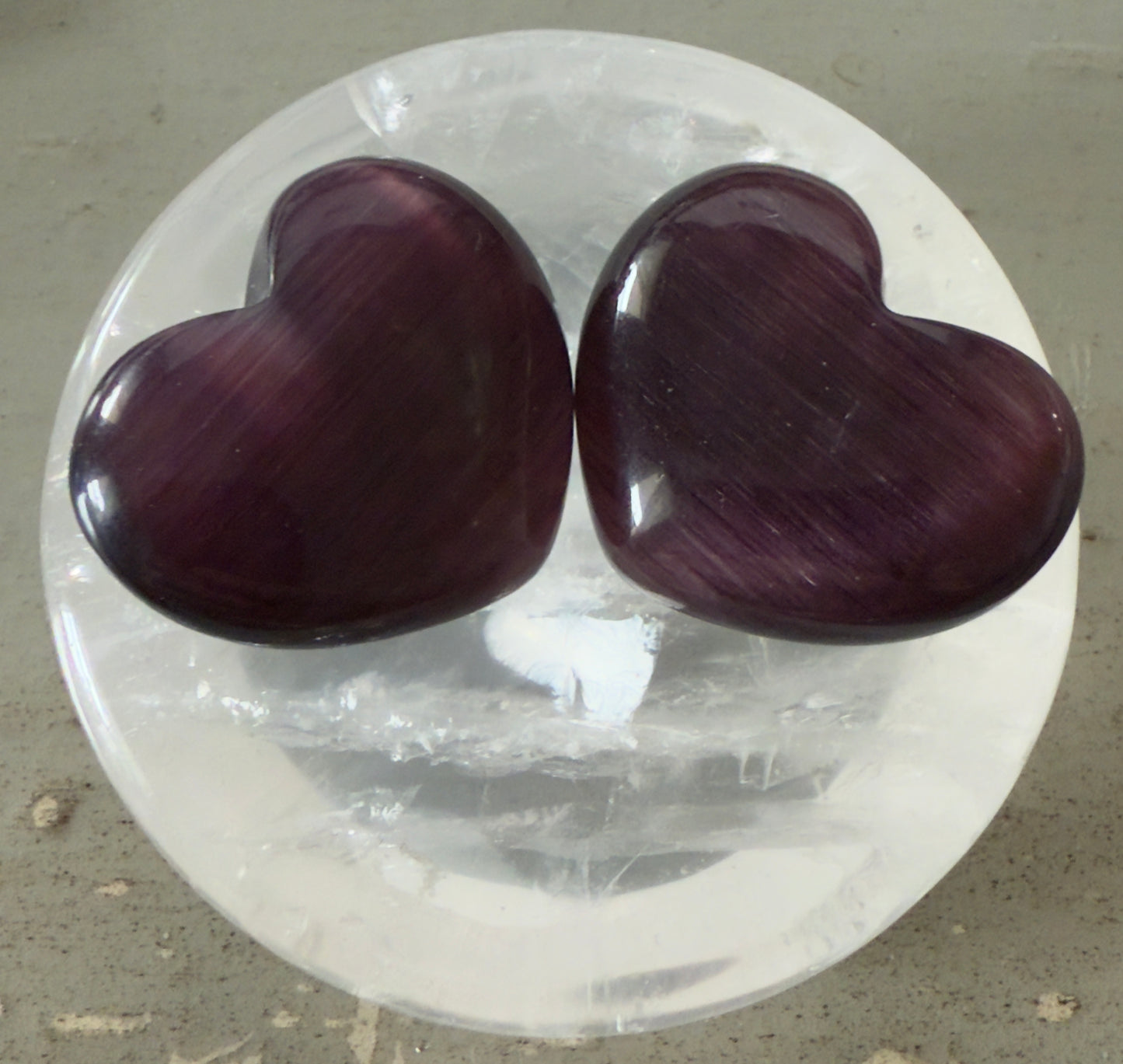 Selenite Mineral with Catseye Heart Carvings