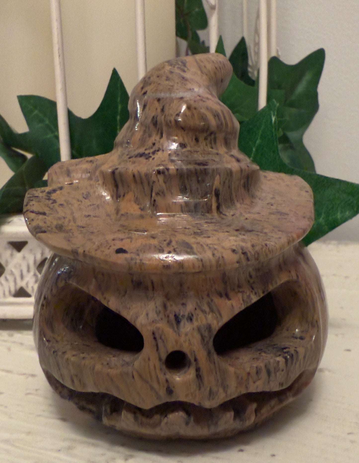 Jack O'Lantern Dendritic Jasper Crystal Carving