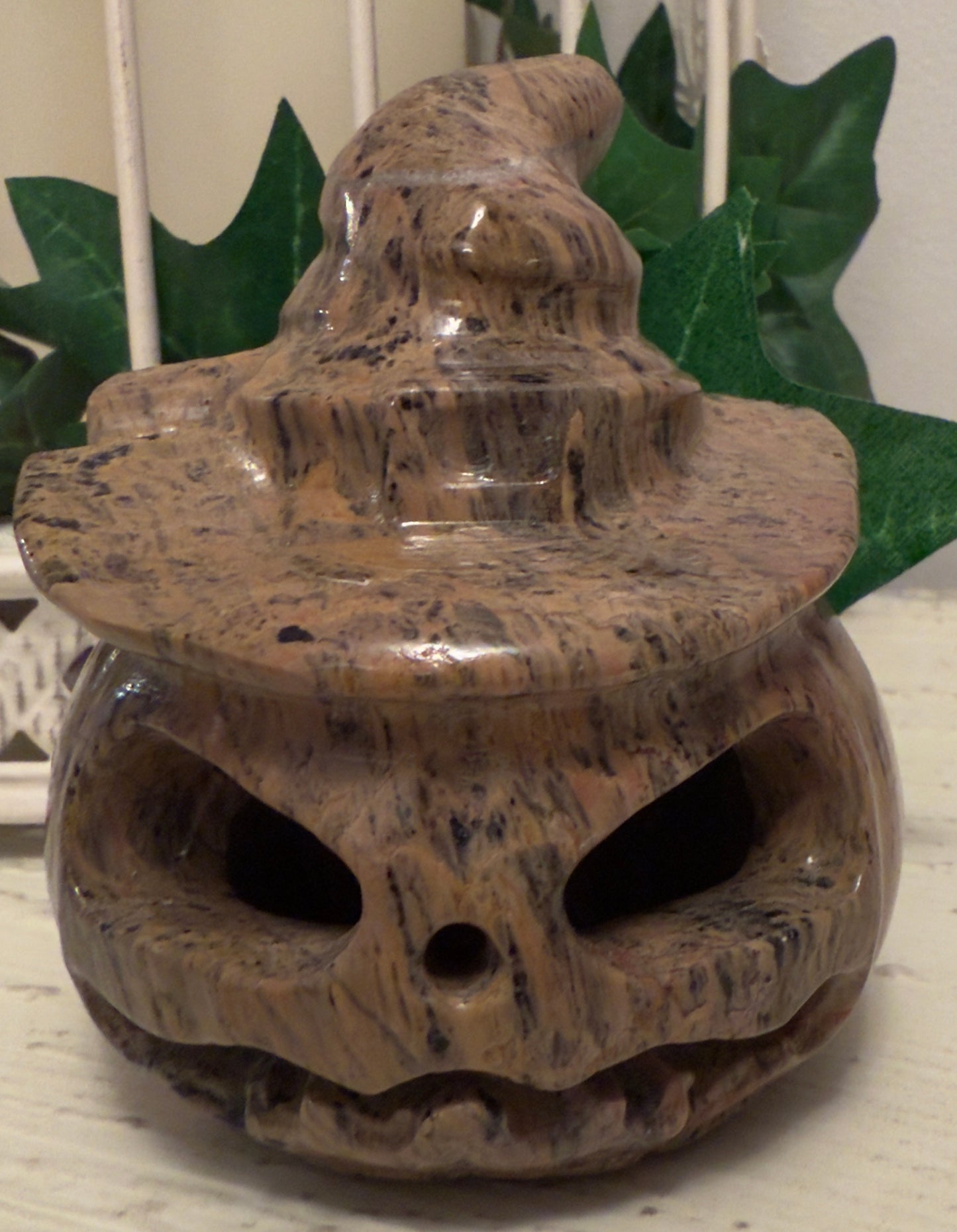 Jack O'Lantern Dendritic Jasper Crystal Carving