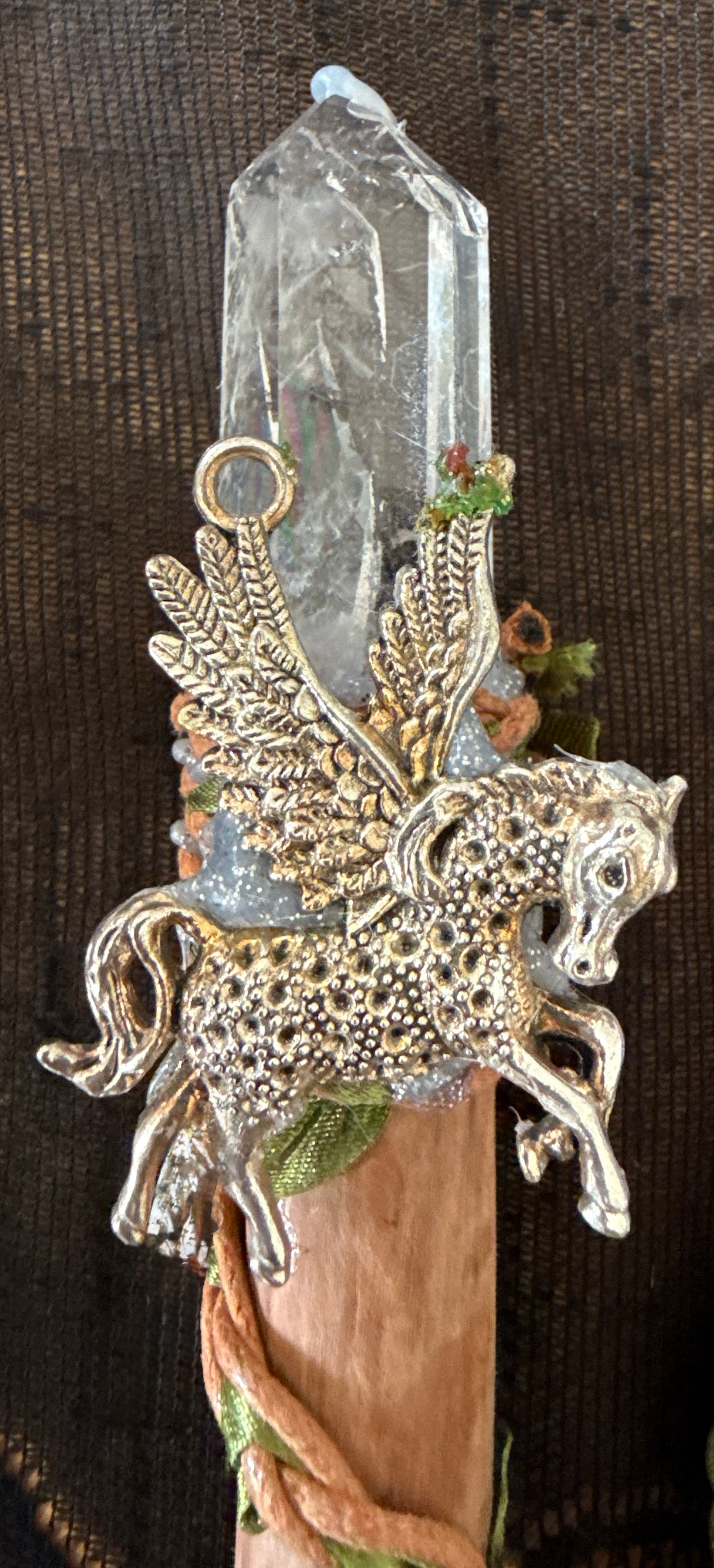 Altar Bell Clear Quartz Finial and Pegasus Adornment