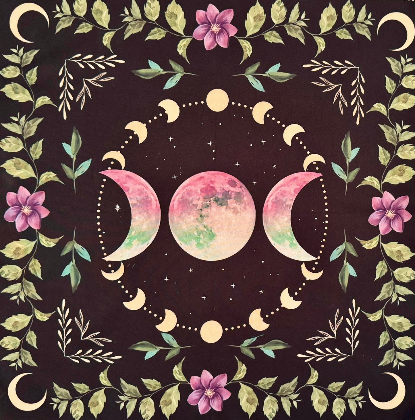 Triple Moon & Purple Flowers Alter Cloth