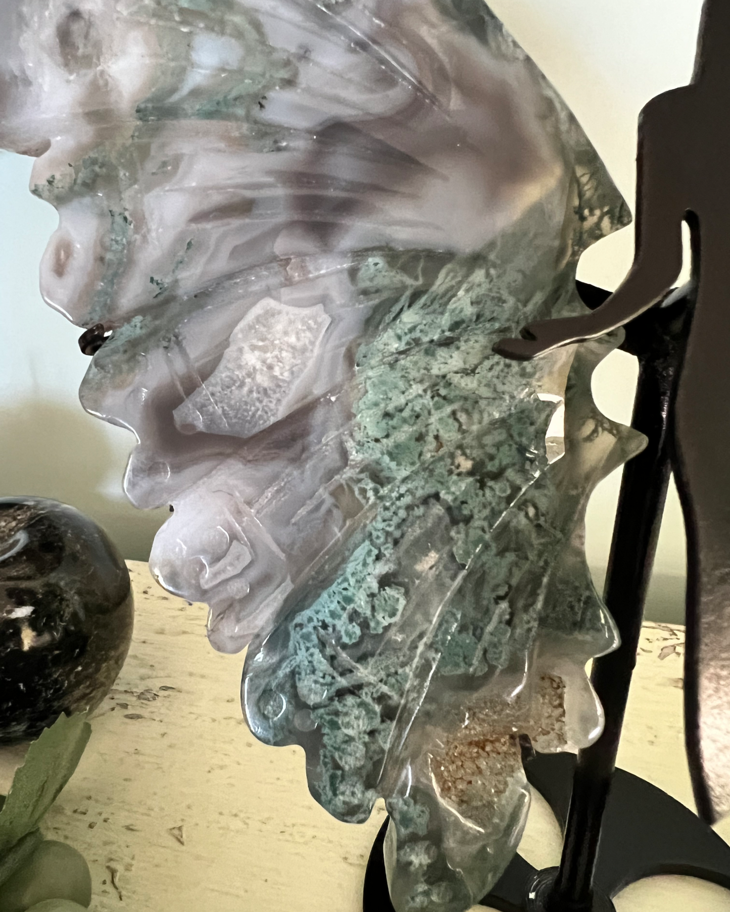 Green Moss Agate Druzy Wings