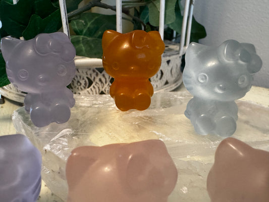 Hello Kitty Selenite with CatsEye Carvings