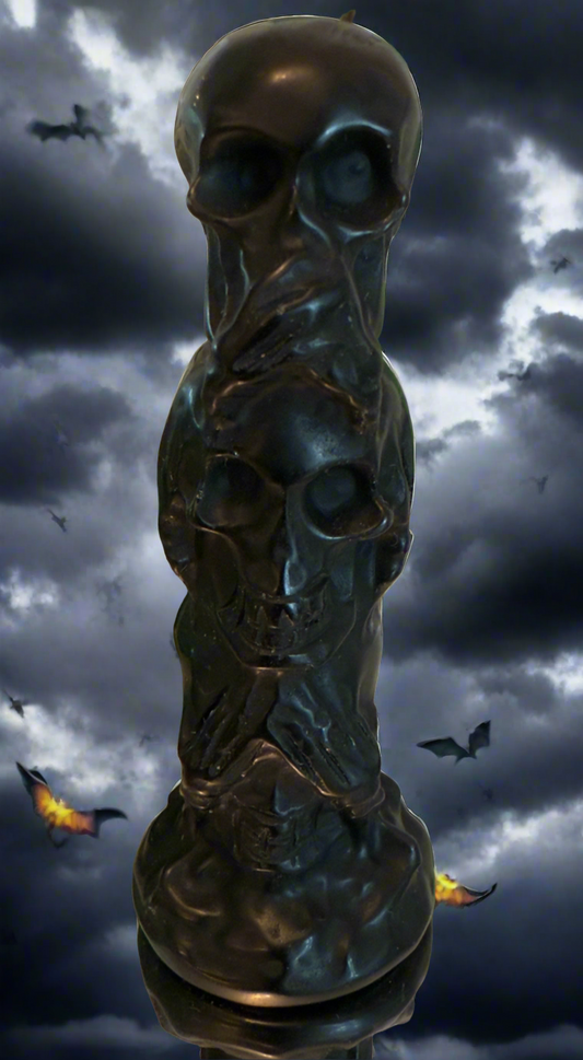 Black Obsidian Skull Totem Carving Speak No Evil, Hear No Evil, See No Evil