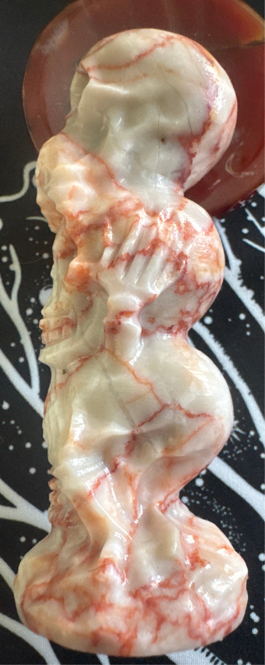 Red Vein Jasper Skull Totem Carving Speak No Evil, Hear No Evil, See No Evil
