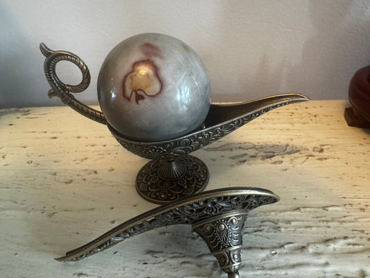 Magic Lamp Brass Color Metal Incense Burner / Sphere Holder (B)