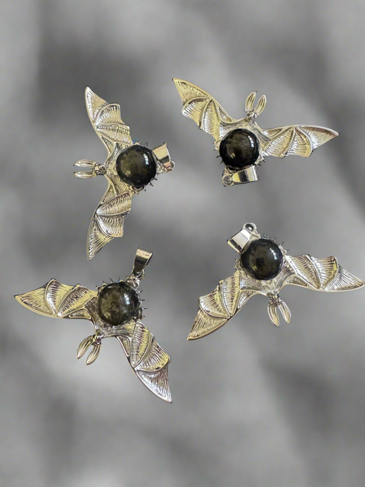 Stainless Steel & Crystal Bat Pendant