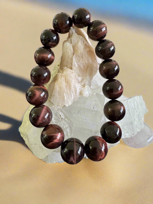 Red Tigers Eye Mineral Bracelet 14mm bead