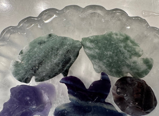 Clear Quartz Shell Bowl With Fluorite Shells and Aventurine Fish