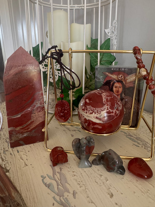 Red Jasper Brecciated Crystal Set - 9 Piece Root Chakra Collection