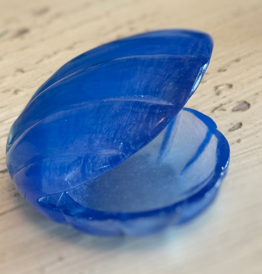 Blue Calcite Carved Clam Shell Bowl