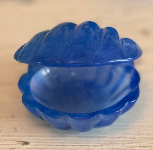 Blue Calcite Carved Clam Shell Bowl