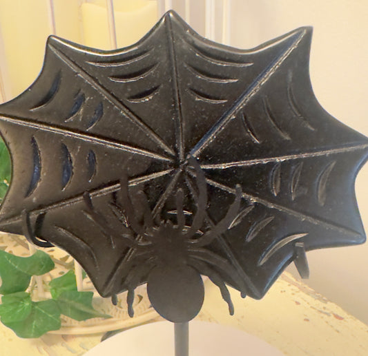 Spider Web Black Obsidian Crystal Carving in Stand