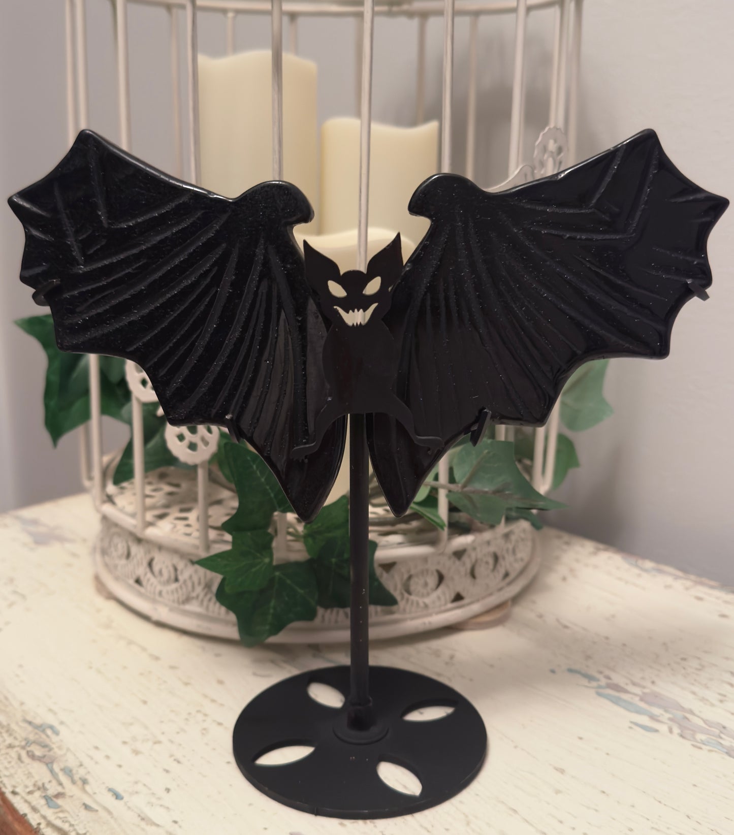 Black Bat Wings - Black Obsidian with Stand