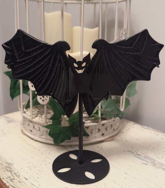 Black Bat Wings - Black Obsidian with Stand
