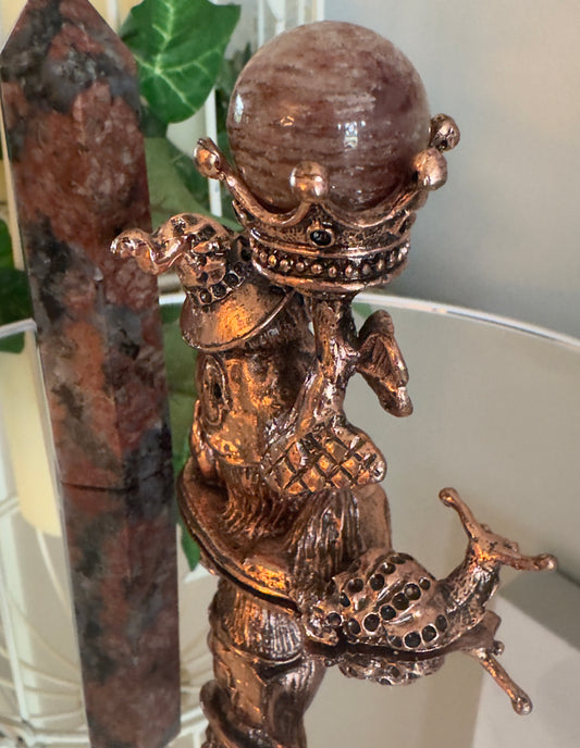 Owl's King Crown Sphere Display w/1,000 Layer Garden Quartz Sphere And Llanite Tower