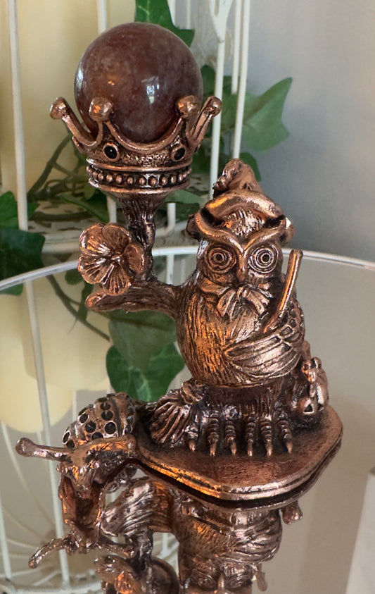 Owl's King Crown Sphere Display w/1,000 Layer Garden Quartz Sphere And Llanite Tower