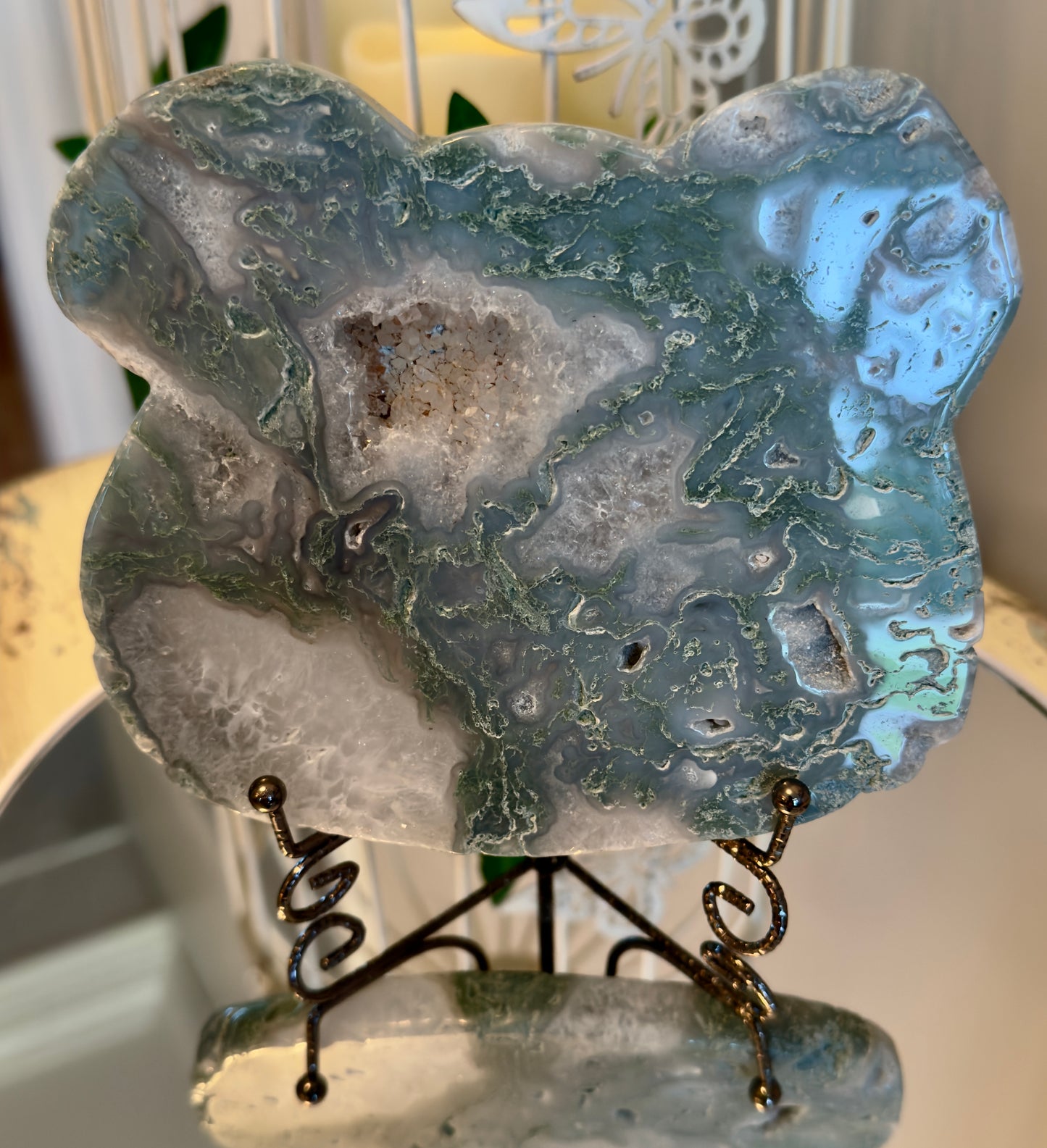 Moss Agate "Bear" Slab (Druzy)