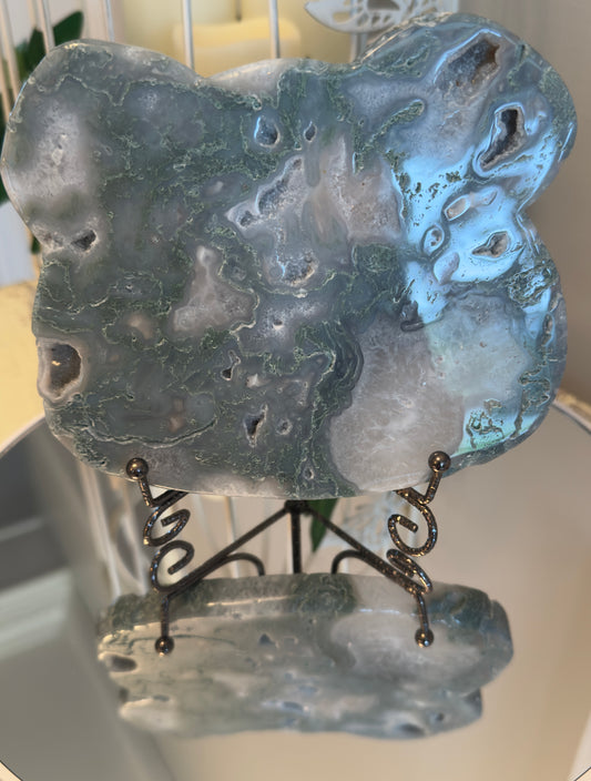 Moss Agate "Bear" Slab (Druzy)