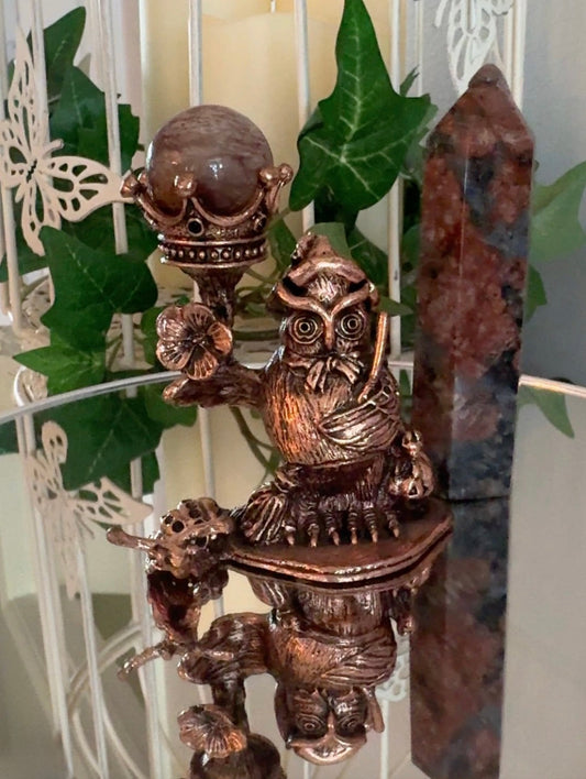 Owl's King Crown Sphere Display w/1,000 Layer Garden Quartz Sphere And Llanite Tower