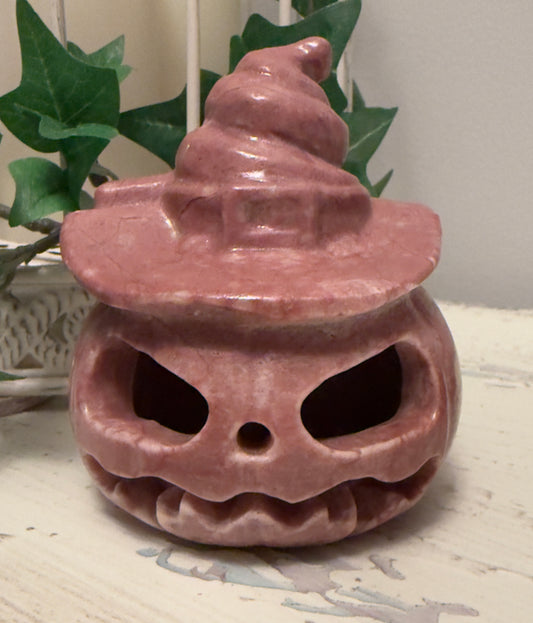 Rhodonite Jack O'Lantern Crystal Carving