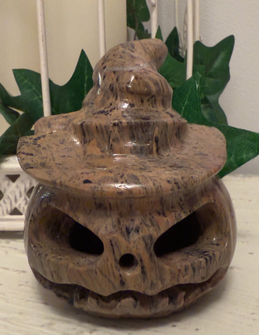 Jack O'Lantern Dendritic Jasper Crystal Carving
