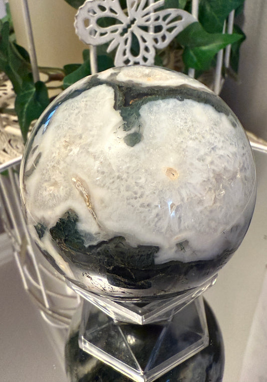 Moss Agate Sphere w/ Small Druzy  (L)