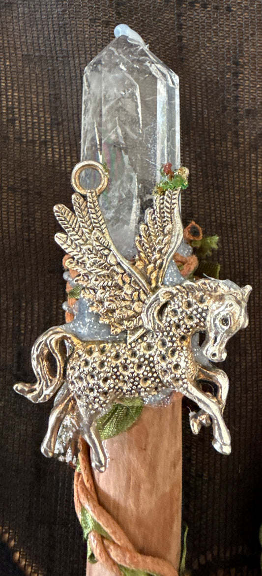 Altar Bell Clear Quartz Finial and Pegasus Adornment