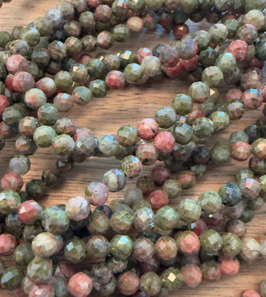 Unakite 3mm Multi-Faceted Bead Bracelet