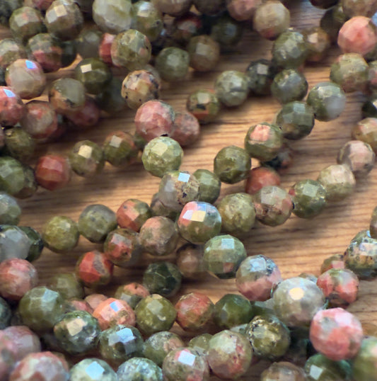 Unakite 3mm Multi-Faceted Bead Bracelet
