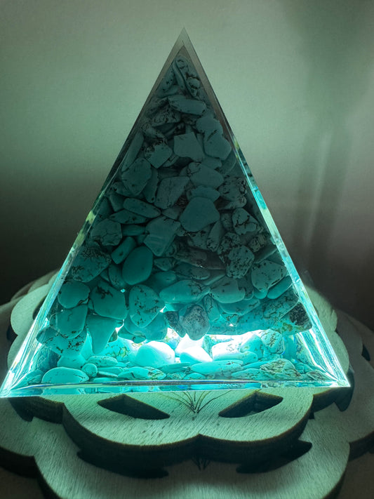 Turquoise Sri Yantra or Sri Chakra Orgonite Pyramid